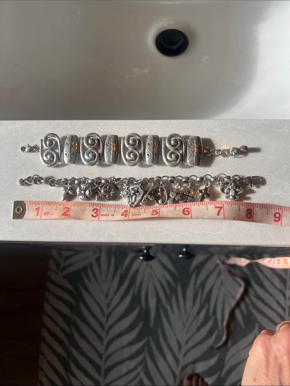 Two Brighton Silver Scroll Link & cross Charm Bracelets - Silver